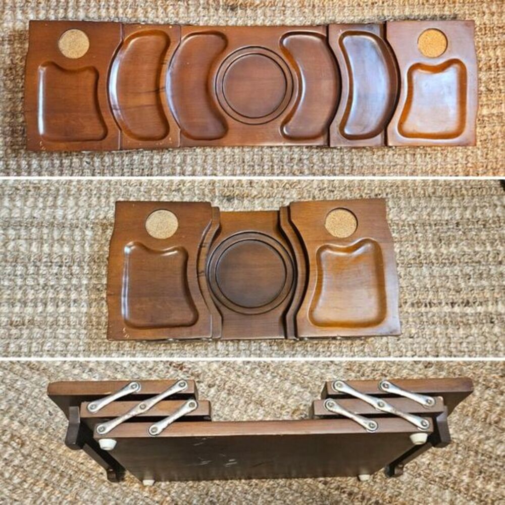 MCM Hellerware Swing‎ Away Expandable Folding Party Wooden Server Tray 1970s